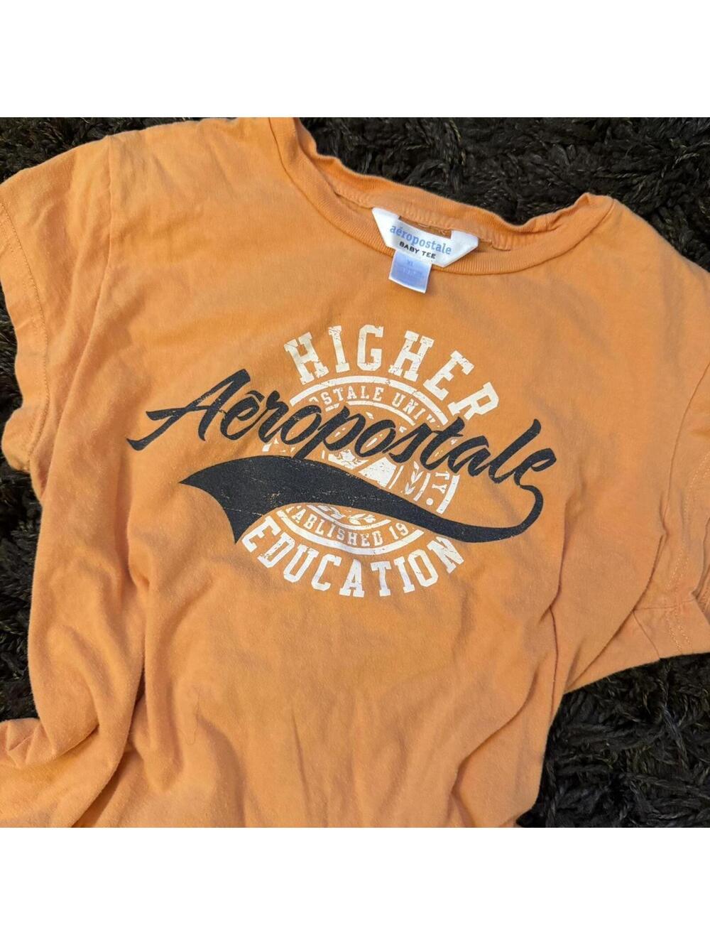 Y2K Aeropostale Orange Baby Tee Graphic Streetwear Vintage Style Top